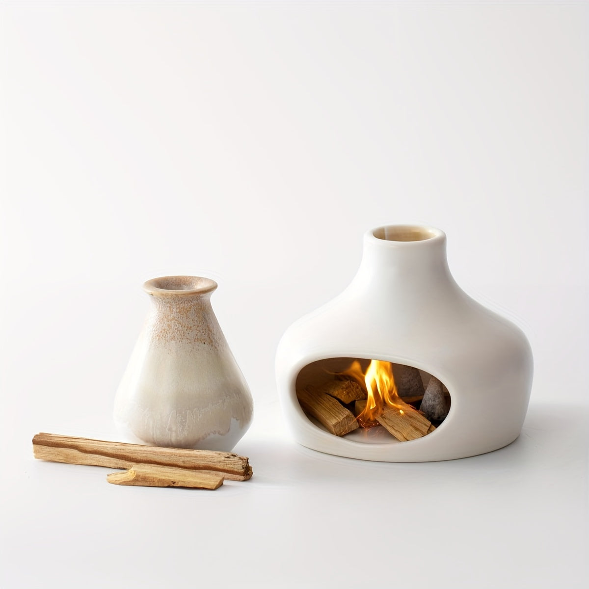 Elegante Keramische Palo Santo & Salie Brander met Schoorsteen - Perfect voor Meditatie, Yoga en Aromatherapie - Ideaal Huisdecoratie Cadeau voor Kerstmis, Thanksgiving en Housewarmings